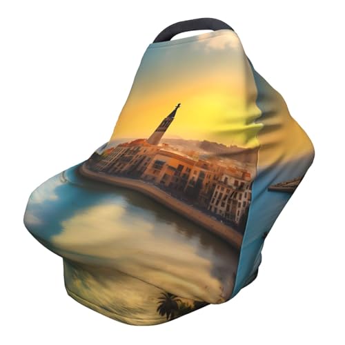 XZDHYZ Sunset in Barcelona Versatile full-print Stroller Chair Cover/Nursing Cover, specially designed for your baby, Black