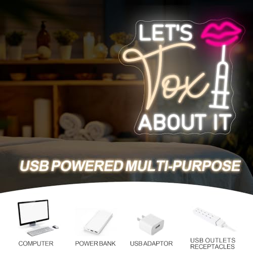 Image of Let's Tox about it Neon Sign Botox LED Light Injector Spa Studio Decor | USB Powered Dimmable Beauty Spa Sign Medspa Decoration Business Open Welcome Wall Art, 14.6 inchx13.4 inch