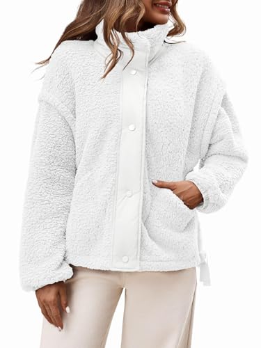 Tanakneo Womens Sherpa Fleece Jackets Casual Long Sleeve Fuzzy Coats Winter Warm Outerwear4