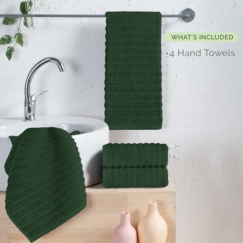 Image of Elegant Comfort Luxury 100% Turkish Cotton Corduroy Ribbed 4 Pack Hand Towel Set 16 x 28 Inch - Absorbent, Super Soft, Quick Dry, Premium Towels for Bathroom, Gym, Spa and Hotel Use, Hunter Green