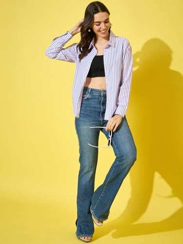 Image of DIMPY GARMENTS Women's Cotton Striped Oversized Long Sleeve Button-Down Shirt