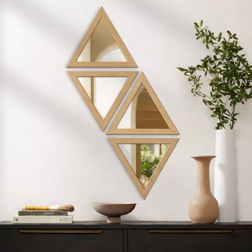 4 Pieces Triangular Acrylic Mirror Set – Aesthetic Wall Decor Ite...