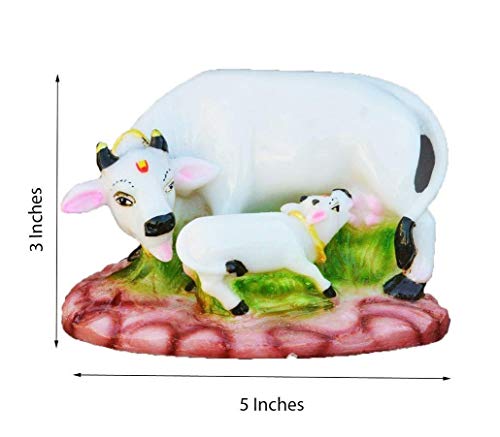 Image of Handmade Showpiece Polyresin White Cow and Calf Idol and Figurines for Spiritual Vaastu Pooja Decorative Sculpture for Puja Gifts & Decoration Items for Home Decor (White Cow)