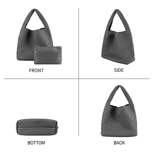 Image of Woven Tote Bag for Women with Purse, Vegan Leather Hobo Bags Large Handmade Underarm Shoulder Bag