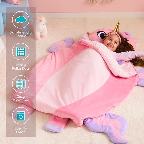 Image of JOIEDOMI Kids Sleeping Bag 4 5 6 Year Old Girl Gifts Toddler Nap Mat with Pillow & Blanket 60 inch x 39 inch for Kids Ages 3+ Soft Plush Sleeping Mat for Preschool and Boys Girls