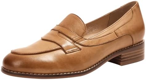 Mona flying Women's Comfort Leather Round Toe Penny Loafers Dress...