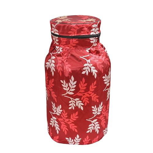 Image of Woah Cotton DustProof and Dustproof LPG Gas Cylinder Cover| Top Design Stain| Dust| DustProof PVC LPG Gas Cylinder Cover, Polyester Gas Tank Cover Fits StandardG (Pack of 2, Red Leaf)