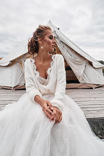 Bridal sweater, wedding knitted pullover, bridal ivory cardigan, knitted sweater for wedding dress, bridal top, cover up for bride, sweater with lace decoration2