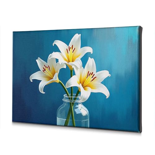 Tableau sur toile lys blancs dans un vase en verre, art mural