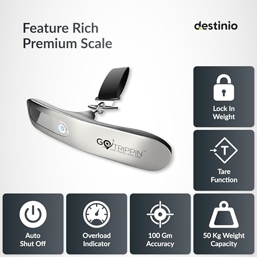 Image of GoTrippin by Destinio Travel Combo Pack - 50 Kg Digital Luggage Scale (Steel Body) + Universal International Adapter with Dual USB 5V 2.4A (12W) for Worldwide (Weighing Scale Silver +12W Adapter)