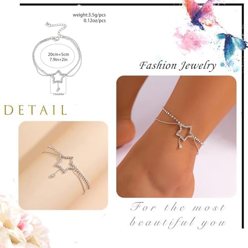 Wendalern Bracelet De Cheville Argent Infini Strass Numéro 8 Bracelet De Cheville Cz Infini Amour Sans Fin Bracelet De Cheville Plage Maillon Épais Chaîne De Cheville Bijoux De Pied Pour Femmes Filles
