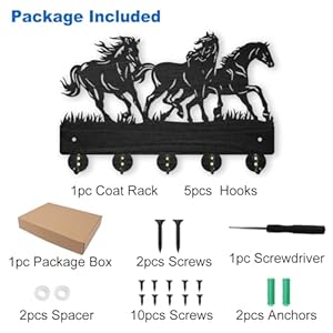 MAYJOYDIY Horse Coat Hooks Wall Mounted 11879inch Running Horse Key Holder for Wall Wood Key Rack Hanger with 5 Alloy Hooks for Wall Art Decor Entryway Front Door Gift