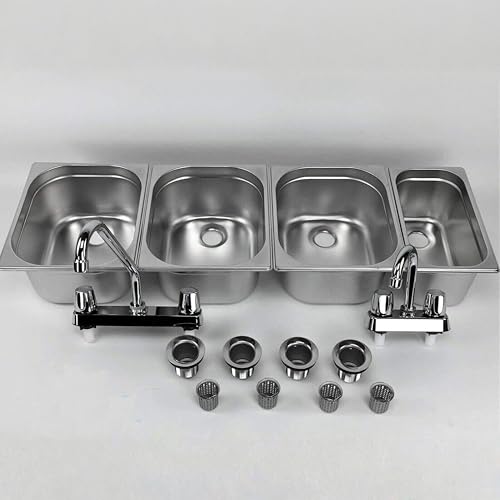 3 Large + 1 Small Hand Washing- 4 Compartment Drop-in Stainless Steel Concession Sink - Stand Food Trailer