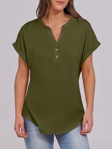 Image of ANRABESS Womens Short Sleeve Henley Tops V Neck Dressy Casual Blouses Summer Trendy Tee Shirts 2026 Vacation Fashion Clothes