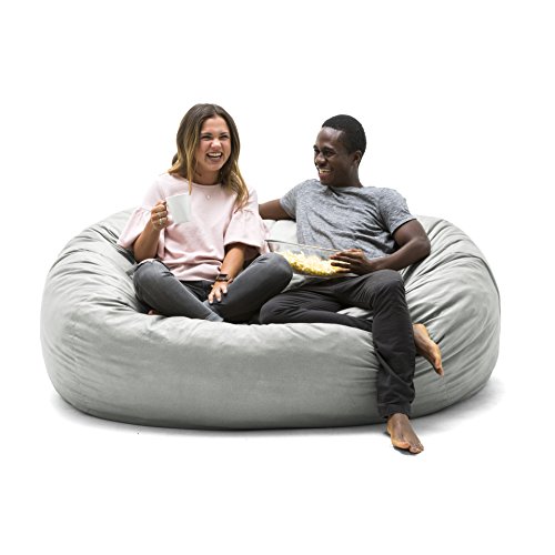 Image of Big Joe Fuf 7Ft Giant Foam Bean Bag Chair, Oversized Couch with Removable Cover for Kids, Teens, Adults, Fog Lenox, Durable Woven Polyester, 7 Foot