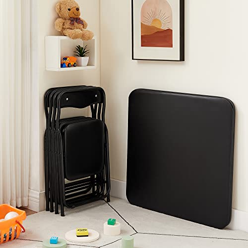 Vecelo Kids Folding Activity Table And Chairs 5 Pcs Set, Portable, With Ultra Soft Pu Padded Cushion, 5 Pieces, Black #TOP6
