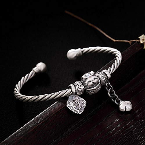 Bijoux ethniques femme et bracelet en argent S999 chat chanceux