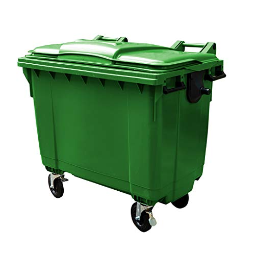 Image of Yellowshield 1100 Litre Wheelie Bin - Green, Largest 4 Wheeled Bin Available, 4 x 200mm Swivel Castors With 2 Central Locking Brakes, Commercial & Industrial Bin