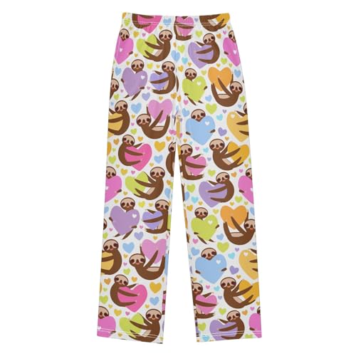 Sloth Colorful Love Boys Long Pants Soft Trousers Elastic Waist Kids Lounge Bottoms with Pockets S-XL
