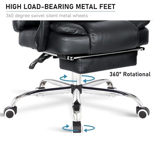 Massage Office Chair with Footrest–Ergonomic High Back Executive Swivel PU Leather & Lumbar Support, Reclining Computer Chair with Leg Rest, Adjustable & Remote Control (2 point massage) - Image 4