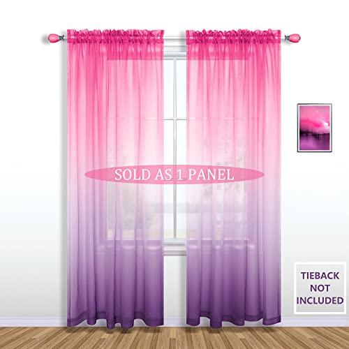 Pink And Purple Curtains For Girls Room Decorations Set 1 Sheer Panel Window Voile Ombre Lilac Little Princess Room Decor For Girls Bedroom Teen Kids Baby Nursery Living Area 84 Inch Length #TOP1