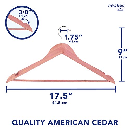 Neaties Premium Red Cedar Hangers For Closet 3/8" Thick Cedarwood Hangers With Bar - Cedar Jacket Hangers Cedar Suit Hangers Wooden Hangers Shirt Hangers Cedar Coat Hangers (30 Pack) #TOP2