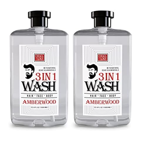 Dead Sea Collection 3 In 1 Body Wash For Men With Pure Amber Wood Oil – All In One Soap For Men – Shampoo, Face Wash, Shower Gel For All Skin Type - Moisturizing Body Wash, 33.8 Fl Oz (2-pack) Cover