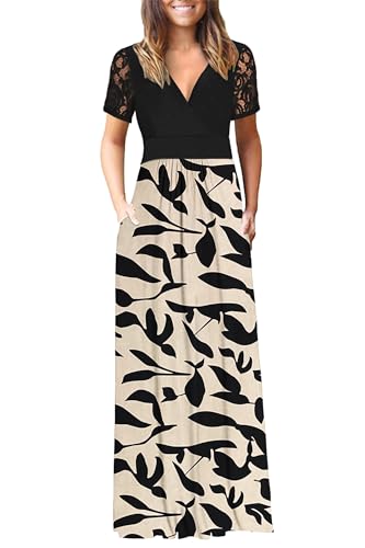 Image of AUSELILY Maxi Dresses for Women 2026 Lace Short Sleeve V Neck Wrap Long Dress with Pockets