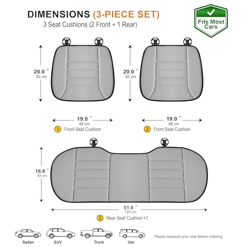 Image of kingphenix 3-Piece Car Seat Cushion Set, 1.2inch Memory Foam Comfort, 2 Front Automotive Seat Cushions + Rear Bench Cushion, Non-Slip Bottom, Fits Sedan SUV Truck Van, Car & Office Chair, Gray