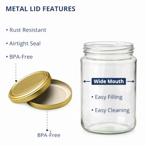 Image of Pure Source India 750ML Glass Storage Jar with Metal Lid - Clear Reusable Container for Pantry, Kitchen & Home Organization (Set of 2)