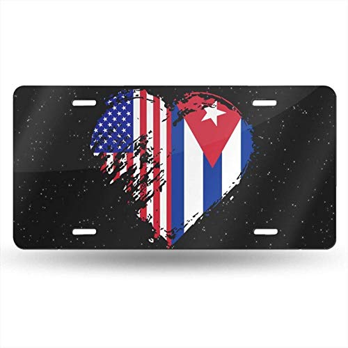WEIZI Grungy Cuba American Flag Heart License Plate Personalized Custom Decorative Vanity Tag 6 Inch X 12 Inch