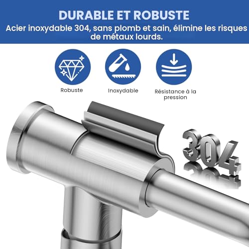 Mitigeur robinet cuisine avec douchette pivotant 360 inox - 6