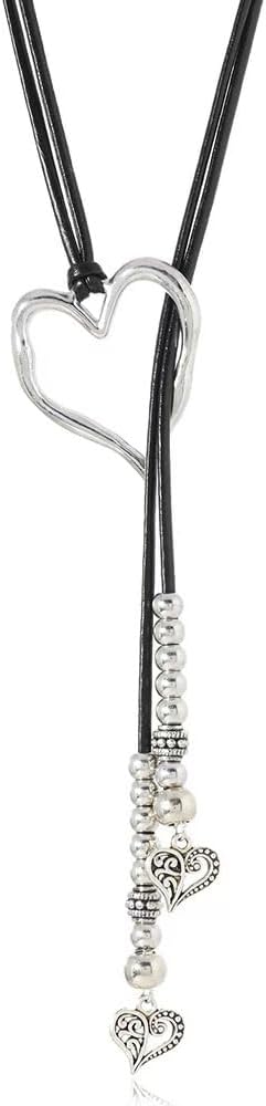 Heart Slip Chain Necklace for Women, Stainless Steel Leather Slip Chain Choker, Adjustable Gothic Heart Pendant Necklace