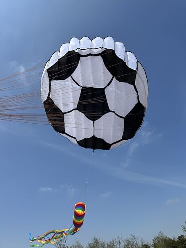 Adult Large Kite, 3D Soccer Ball Frameless Soft Umbrella Giant Kite, Easy to Fly on Beach and Amusement Park with 330 Ft Long Kite String, Age 12 and Above (60