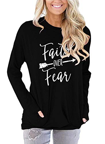 Angerella Women's Crewneck Sweatshirt Casual Cute Graphic Loose Fitting Tops Long Sleeve T Shirt with Pockets M