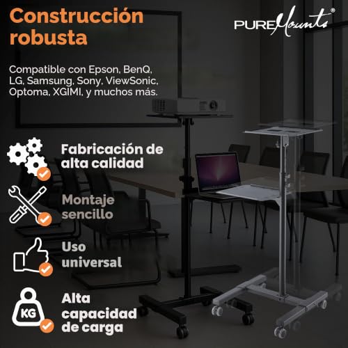 Mesa para proyectores PureMounts con ruedas y soporte ajustable inclinable negro 7
