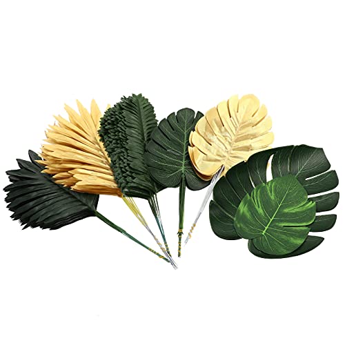 HAWILLOSCH 68 Piezas Hoja de simulada Tropical Hojas de Fiesta en la Playa limón Hojas Artificiales decoración Jardin Licencia Falsa Tema Hawaiano Dejar Accesorio el plastico Green