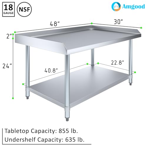 Image of AmGood Stainless Steel Equipment Stand - Heavy Duty, Commercial Grade, with Undershelf, NSF (30 inch Width x 48 inch Length)