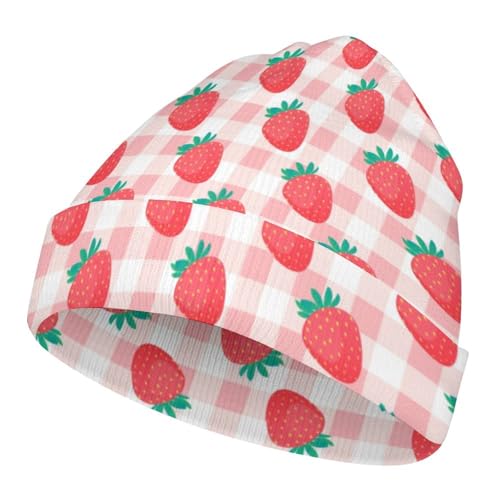 Strawberries and Green Leaves Pattern Kids Beanie Hat for for Girls Boys Children Cap Winter Knitted Chemo Cancer Headwear Accessories Gifts Decoration