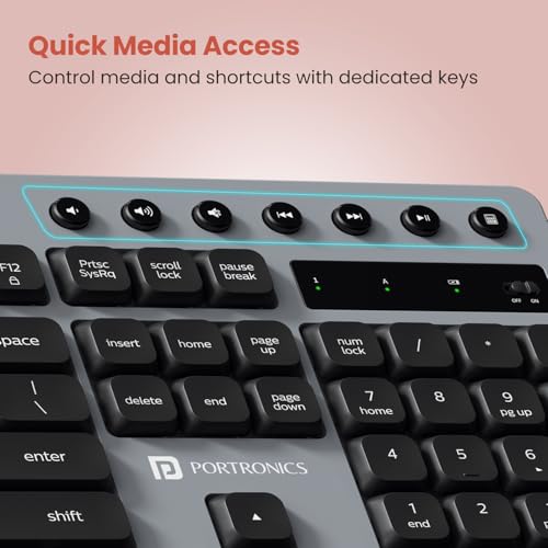 Image of Portronics Key10 Combo Wireless Keyboard and Mouse Set with Wrist Rest, Multimedia Hotkeys, USB Receiver, Adjustable DPI, AI Assistance, Long Key Life & Click Life for PC & Laptop (Grey)