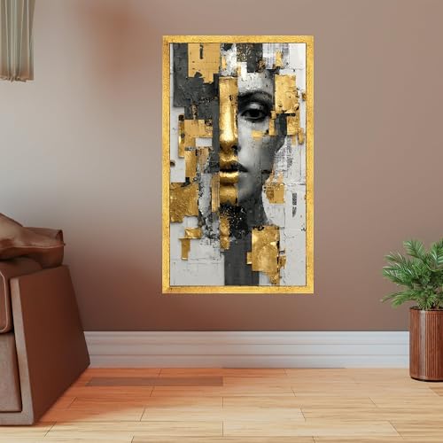 Tableau sur toile visage œuvre d'art mystérieuse or et noir - 2