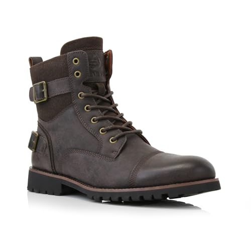 Image of Polar Fox Men's Military Style Combat Boot Collection | Men's Cap Toe Ankle Boots with Lace-Up & Side Zipper
