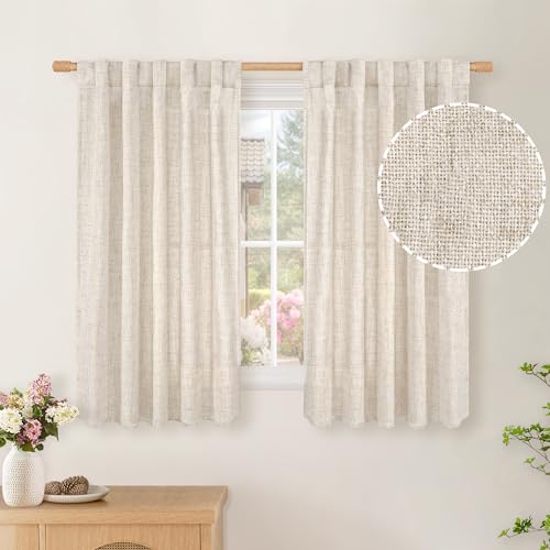 BGment Short Linen Curtains 48 Inch Length for Window 2 Panels Rod Pocket