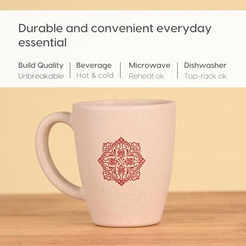 Image of Eha Earth-Friendly Wedding Gifts for Couple | Gifts Made with Rice Husk Biocomposite | Mandala Printed Mug and Coasters Set of 2, Keychain, Loopac Box | 300 ml | Sand Castle