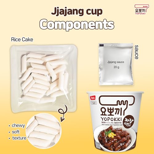 Yopokki Instant Tteokbokki Cup (Jjajang, 2 Cups) Korean Street food with Jjajang flavored sauce Topokki Rice Cake - Quick & Easy to Prepare
