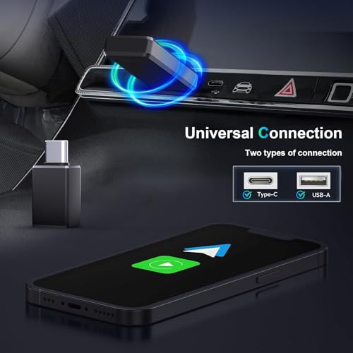 Wireless carplay Adapter for iPhone, for Apple carplay Wireless Adapter, for Android Auto Wireless Adapter, 2 in 1 Auto Wireless CarPlay Dongle, Plug & Play, for iPhone iOS 10+/ Android 11+