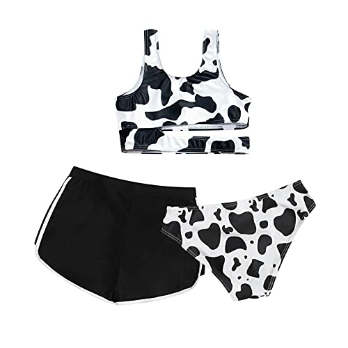 Summer Three Piece Cow Print Cute Swimsuit Girls' Crisscross Back Floral Swimwear for Kids Girls (White #3, 8 Years)4