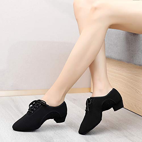Swdzm AT-LHD2805-BLACK-3.5-M-45 Men&Women Ballroom Dance Shoes Lace-Up Closed Toe Latin Modern Performance Dance Practice Teaching Shoes,Black,Heel 1 1/3'',10.5 Us thumb #8