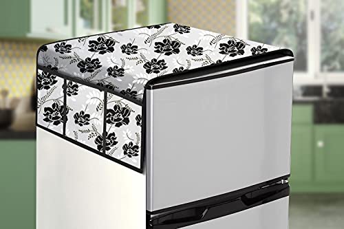 Image of Stylista Refridgerator top Cover Suitable for Samsung RR21C2F25HT /HL, 189 Liter Fridge, Dimension (WXD) 71x109 CM, IndianFloral Pattern Grey