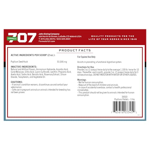 Image of Formula 707 Psyllium Pellets Equine Supplement (3lb Bag - 12 Day Supply)
